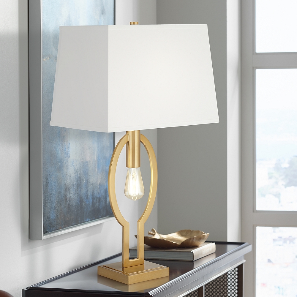 Possini Euro Ella 29" Brass Table Lamp with USB Port and Night Light - Image 0