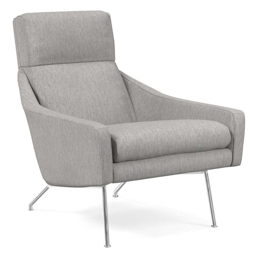 Austin Stationary Chair, Poly, Performance Coastal Linen, Storm Gray, Polished Chrome - Image 0