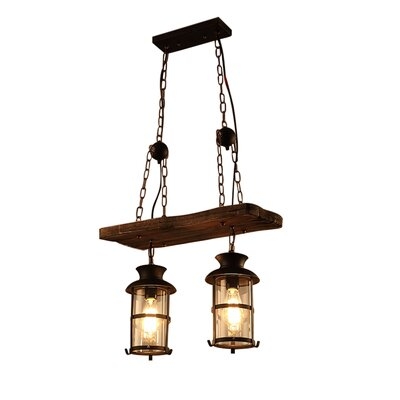 Wood 2 Heads Chandelier Industrial Ceiling Lamp Pendant Light Dining Room Indoor - Image 0