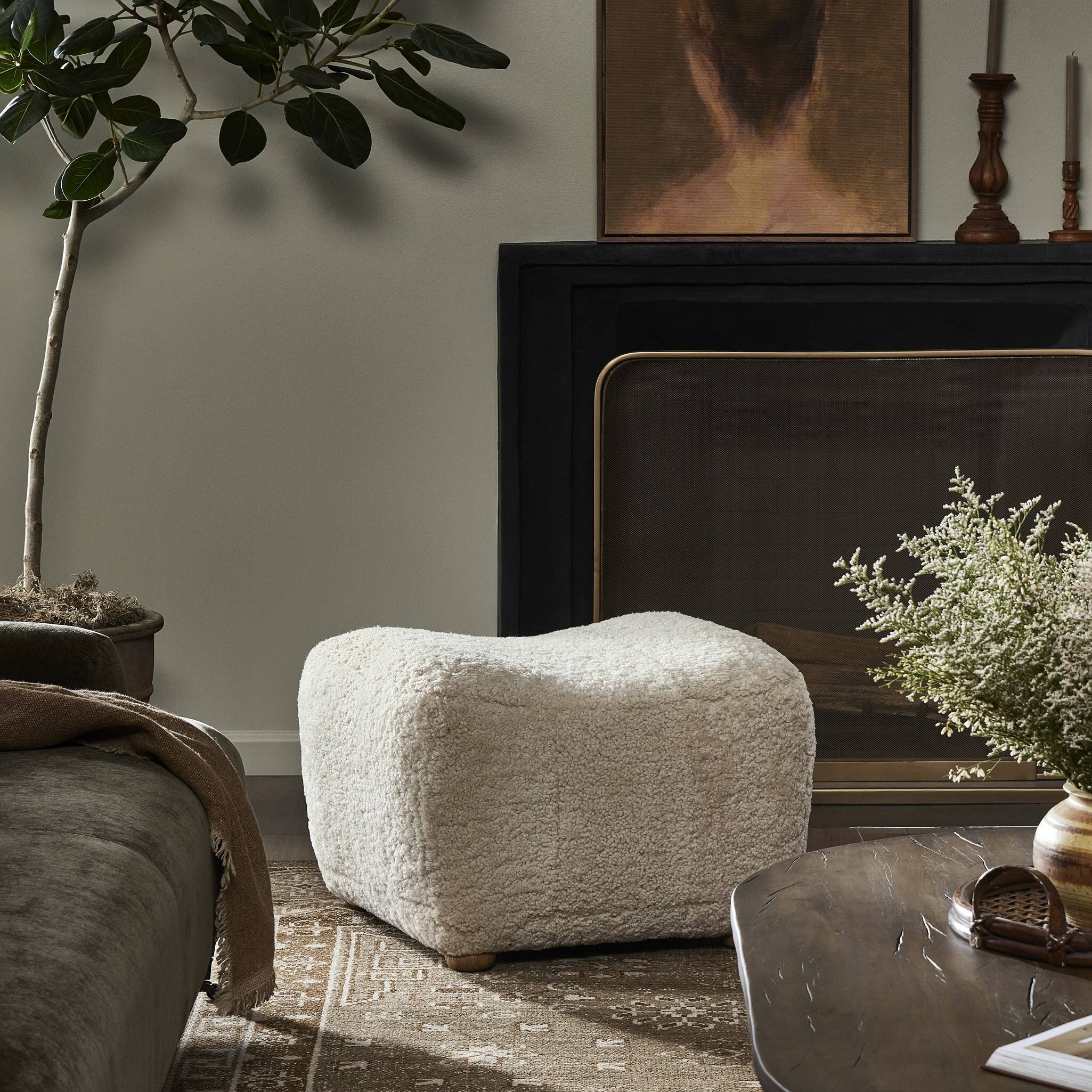 Oslo Ottoman - Beige Shearling by Amber Lewis x Four Hands - Image 3