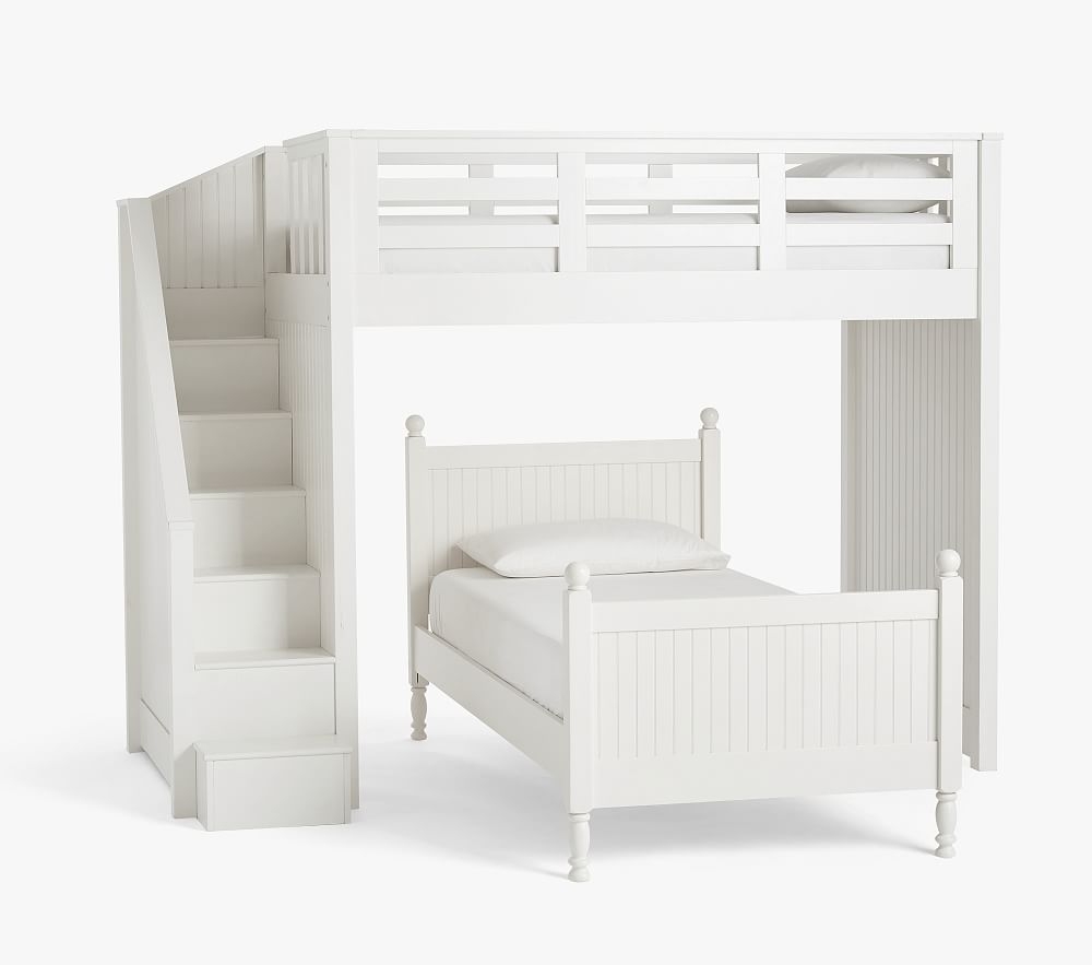 Catalina Full Stair Loft & Square Twin Bed Set, Simply White, In-Home Delivery - Image 0