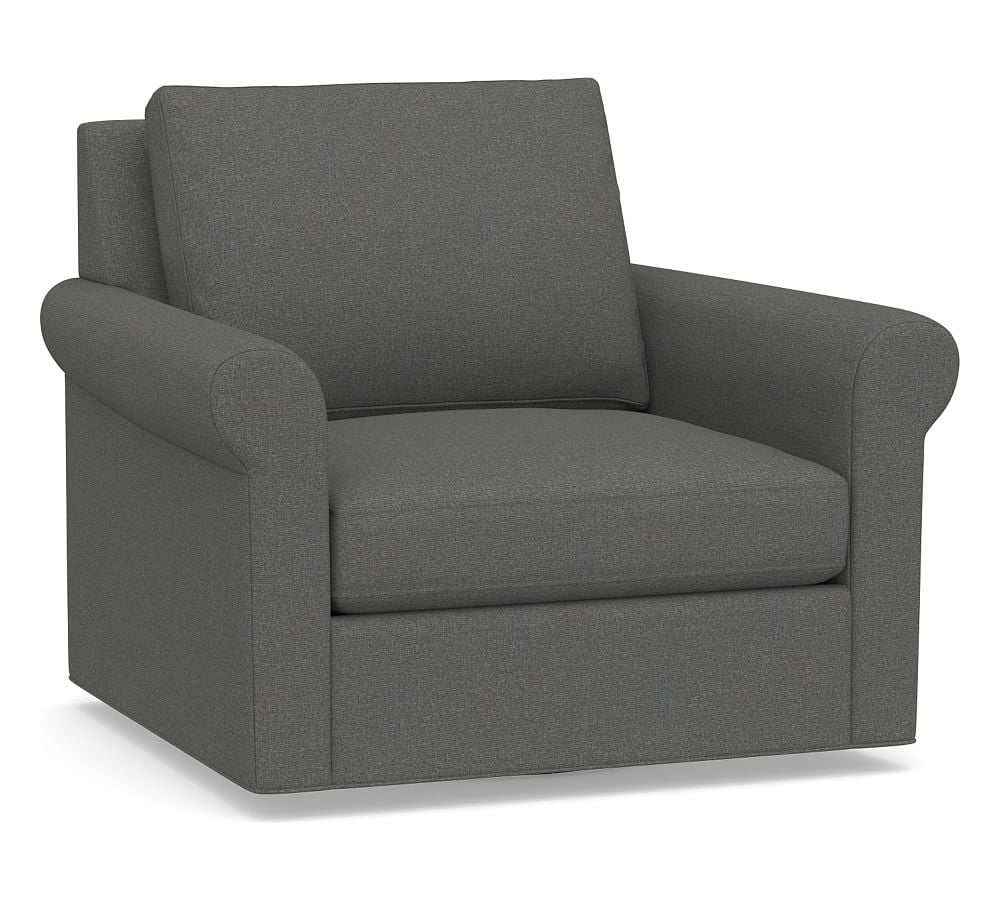 Sanford Roll Arm Upholstered Swivel Armchair, Polyester Wrapped Cushions, Park Weave Charcoal - Image 0