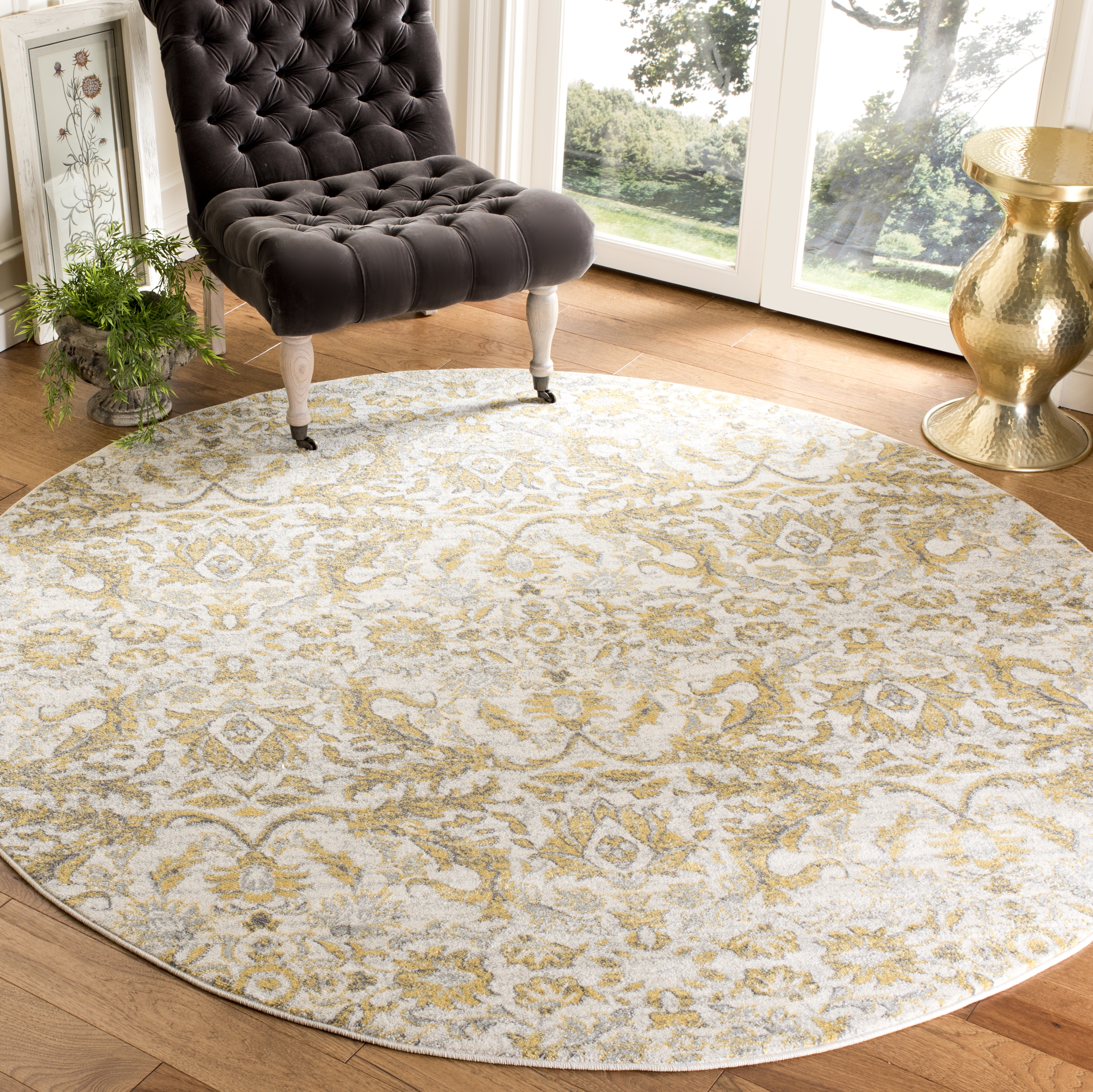 Arlo Home Woven Area Rug, EVK238S, Ivory/Gold,  6' 7" X 6' 7" Round - Image 1