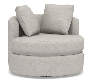 Balboa Upholstered Swivel Armchair, Polyester Wrapped Cushions, Heathered Twill Stone - Image 0
