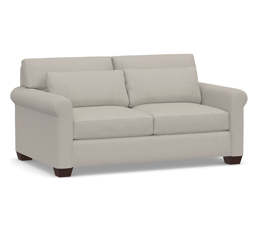 York Roll Arm Upholstered Deep Seat Loveseat 74", Down Blend Wrapped Cushions, Chunky Basketweave Stone - Image 0