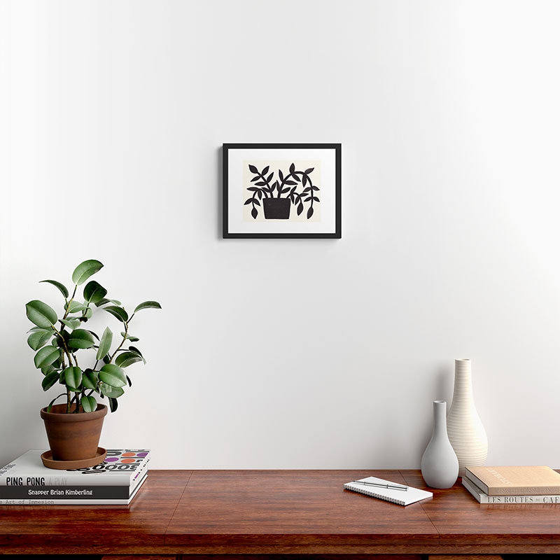 Black Painted Plant by Pauline Stanley - Modern Framed Art Print, Black, 14" x 11" - Image 1