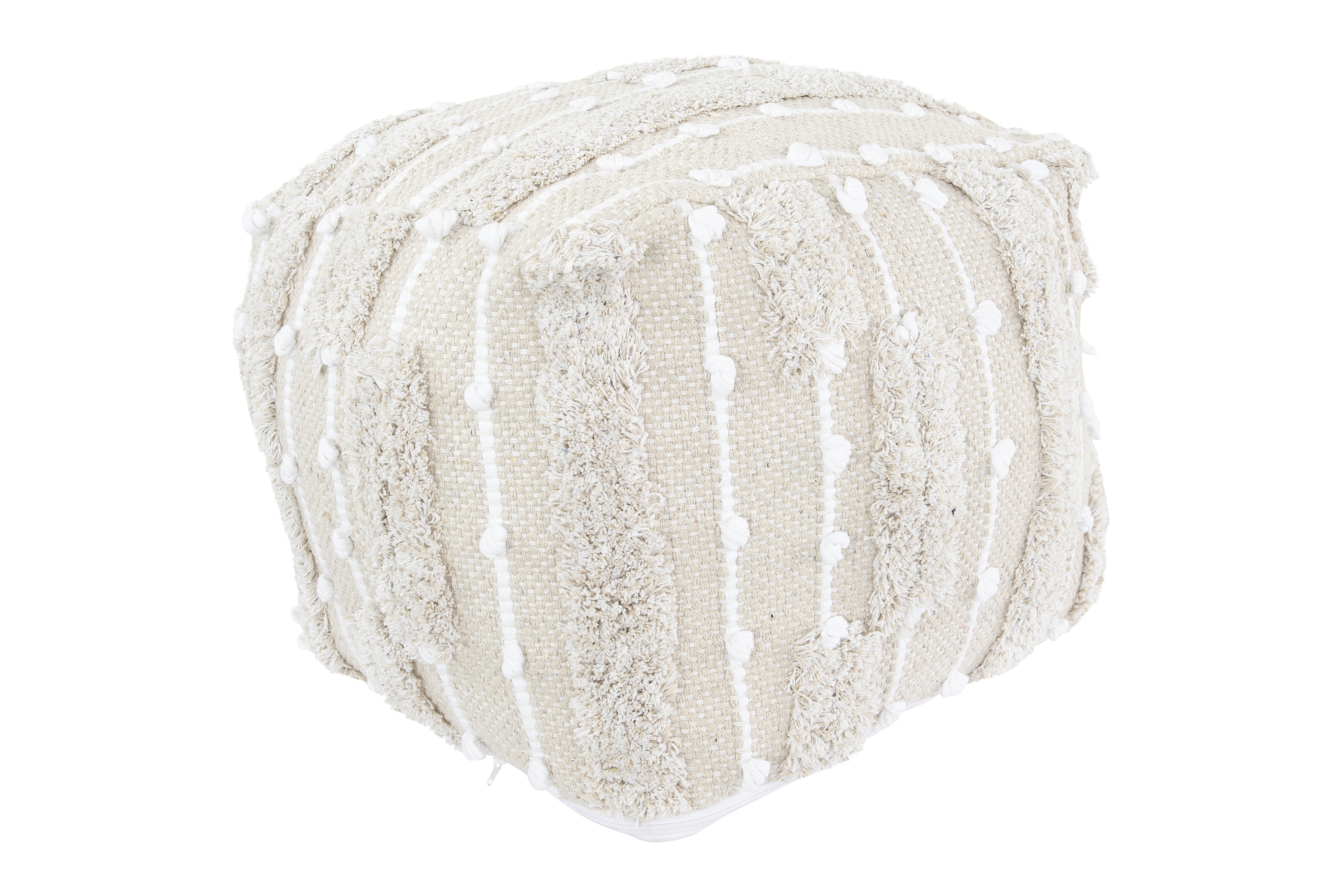 Overstuffed Cotton Woven Pouf with Decorative Accents - Image 0