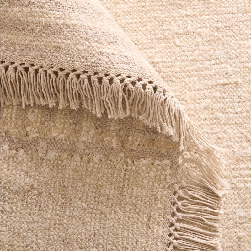 Moleno Handwoven Warm White Stripe New Zealand Wool and Linen Area Rug 5'x8' - Image 2