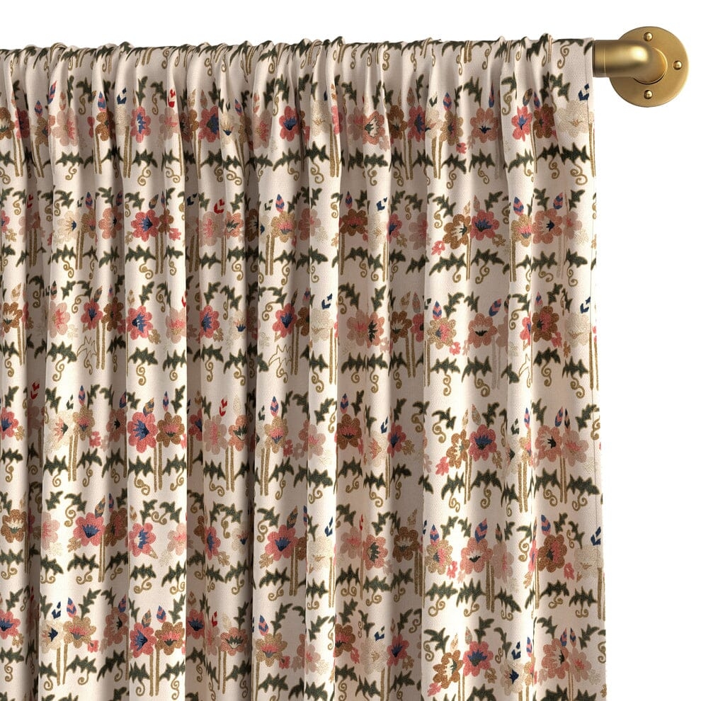 Pink Posy Suzani Rod Pocket Curtain by St. Frank | 84" Panel | Cotton/Linen - Image 0