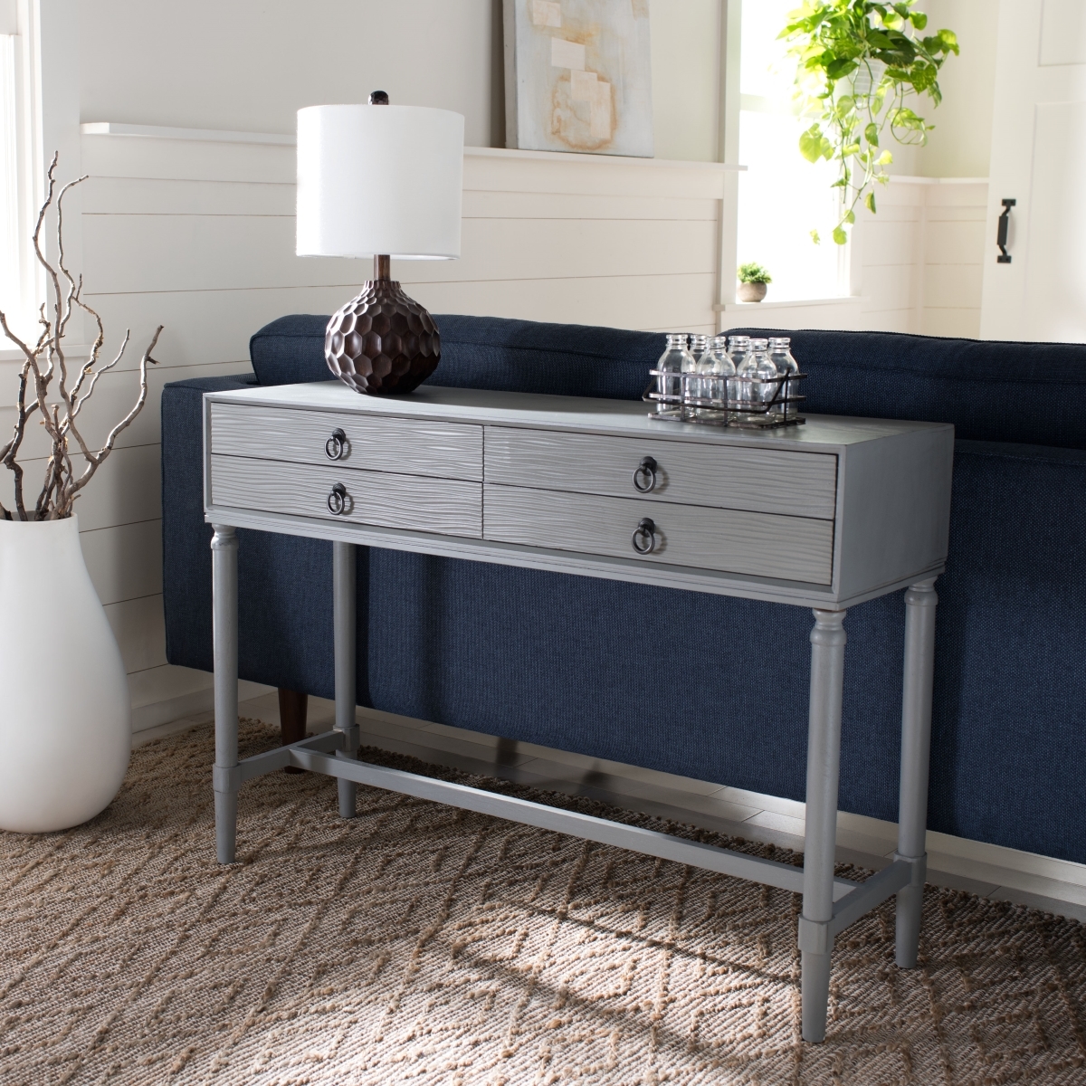 Aliyah 4 Drawer Console Table - Distressed / Grey - Safavieh - Image 1