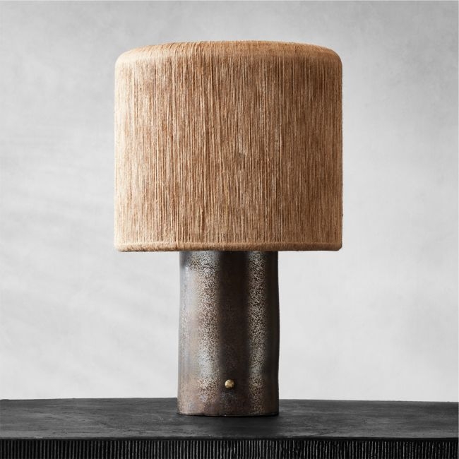 Ramble Tall Dark Brown Ceramic Table Lamp with Jute Shade by Kravitz Design - Image 0