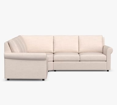 Sanford Roll Arm Upholstered 3-Piece L-Shaped Wedge Sectional, Polyester Wrapped Cushions, Park Weave Ivory - Image 2