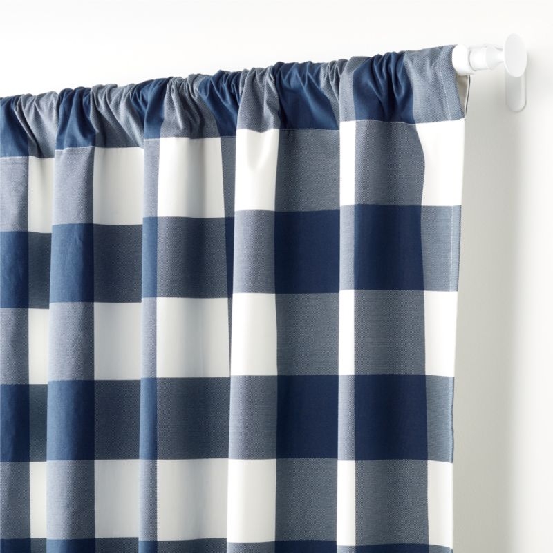 Navy Buffalo Check Cotton Blackout Window Curtain Panel 44"x96" - Image 2