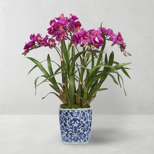 27" Faux Orchids in Planter - Image 0