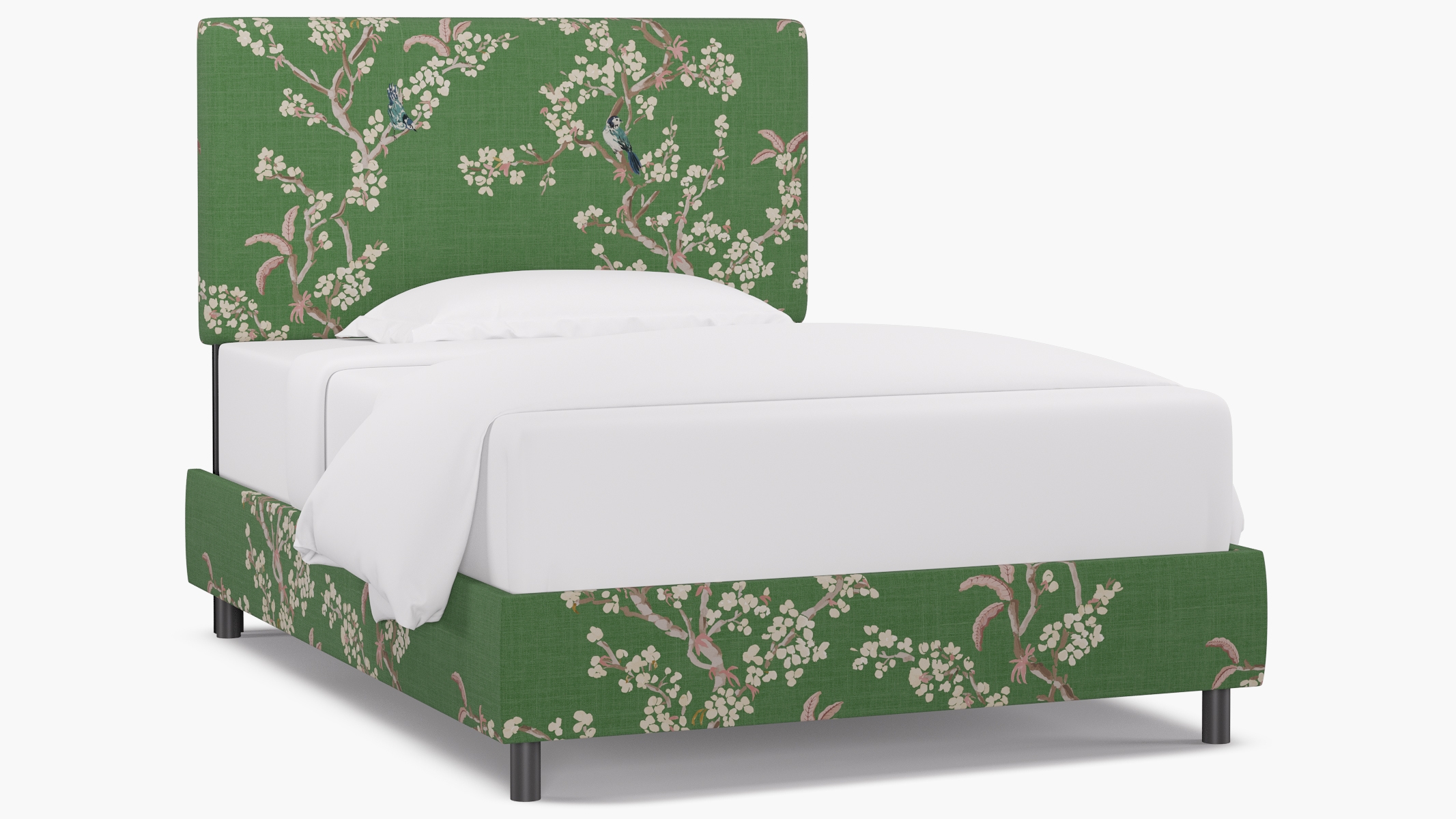 Square Back Bed, Jade Cherry Blossom, Full - Image 1