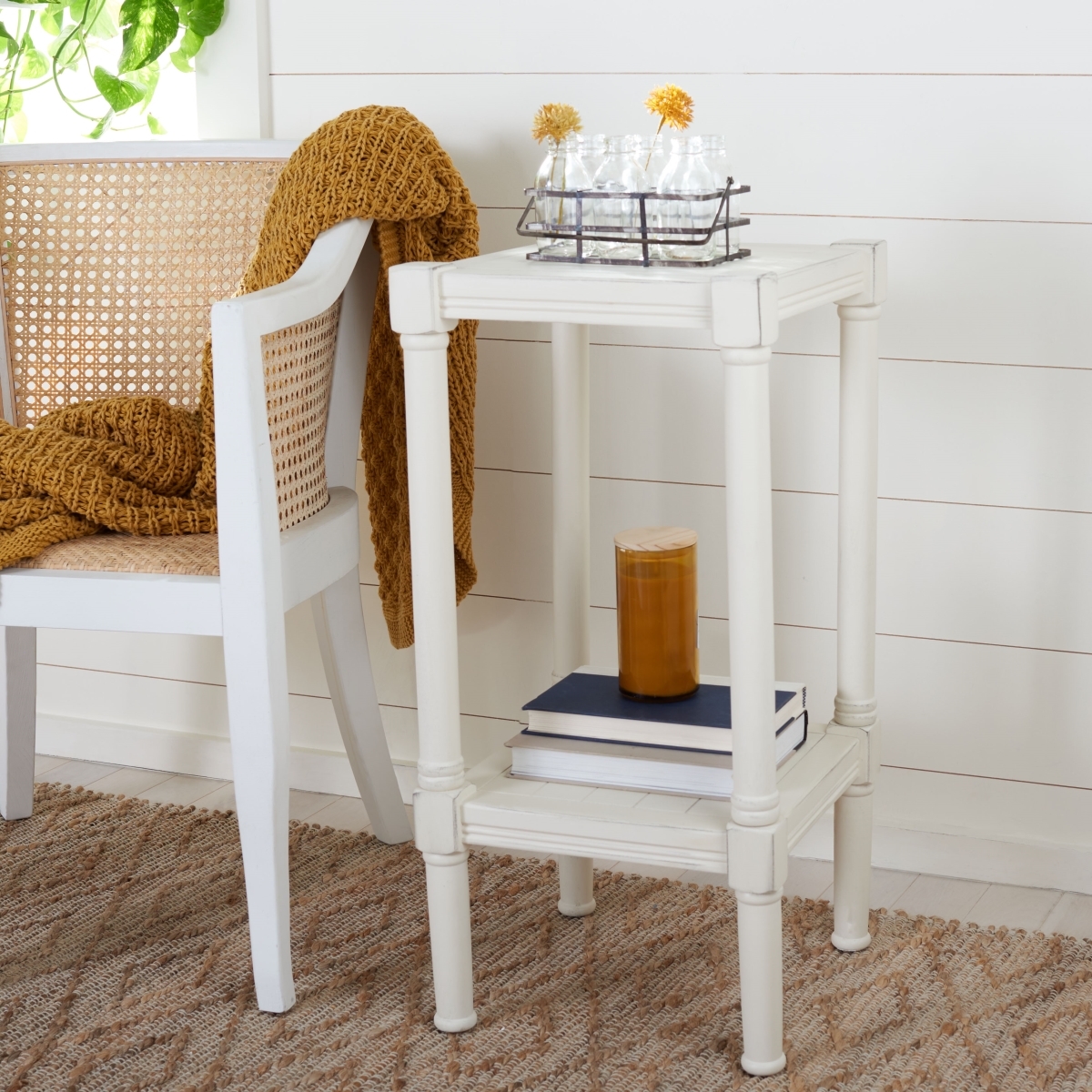 Rafiki Square Accent Table - Distressed White - Safavieh - Image 1