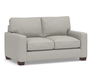 PB Comfort Square Arm Upholstered Loveseat 61", Box Edge Memory Foam Cushions, Performance Boucle Pebble - Image 0