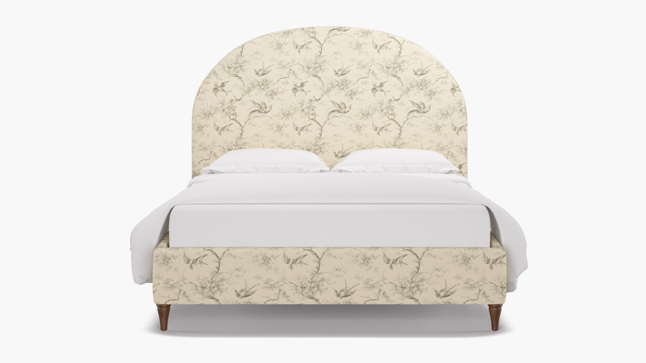 Demilune Bed, Cream Swallows, Walnut Decorative Tapered Leg, Twin - Image 0