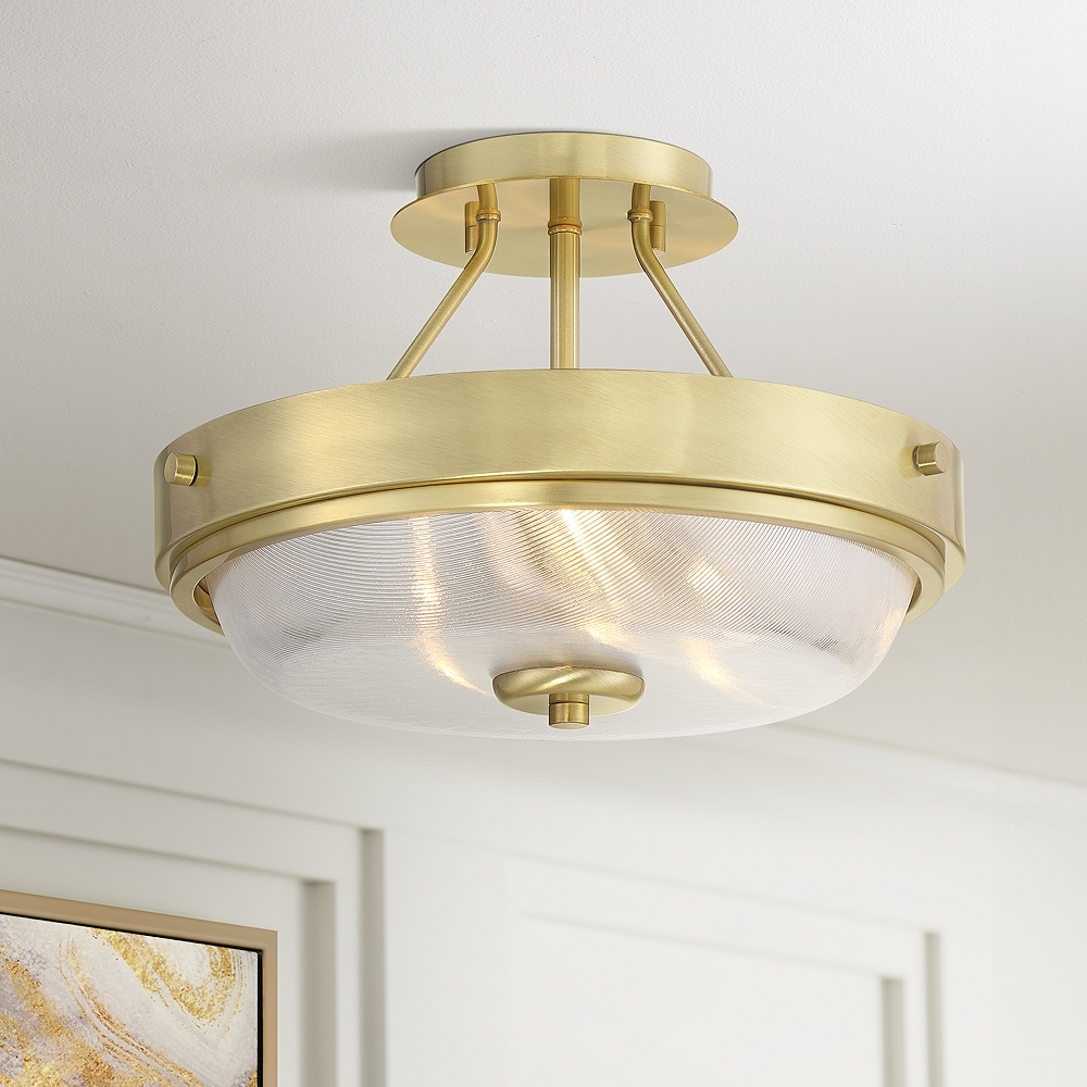 Regency Hill Carmine 13" Wide Brass and Glass Ceiling Light - Image 0