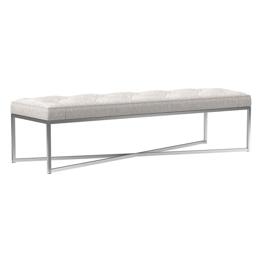 Maeve Rectangle Ottoman, Poly, Performance Coastal Linen, Storm Gray, Stainless Steel - Image 0
