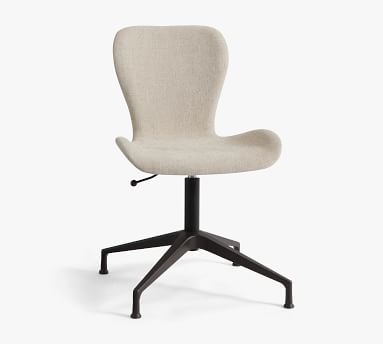 Burke Upholstered Swivel Desk Chair, Bronze Base, Performance Heathered Tweed Ivory - Image 5