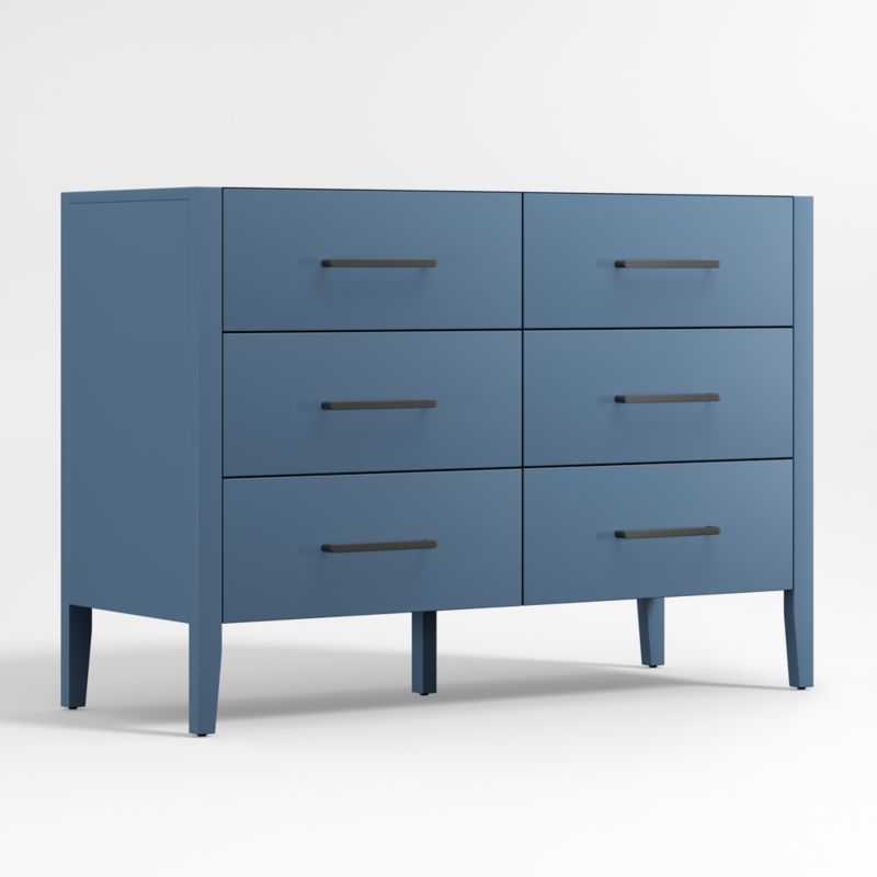 Ever Simple 48" Slate Blue Wood 6-Drawer Kids Dresser - Image 1