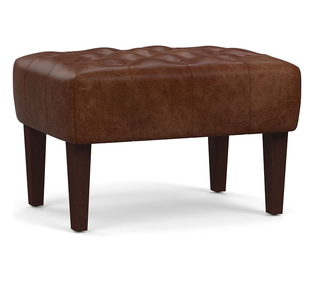 Champlain Leather Tufted Ottoman, Polyester Wrapped Cushions, Statesville Molasses - Image 0