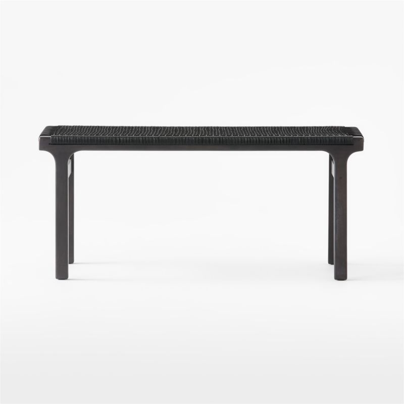 Small Black Leather Woven Bench - Image 1