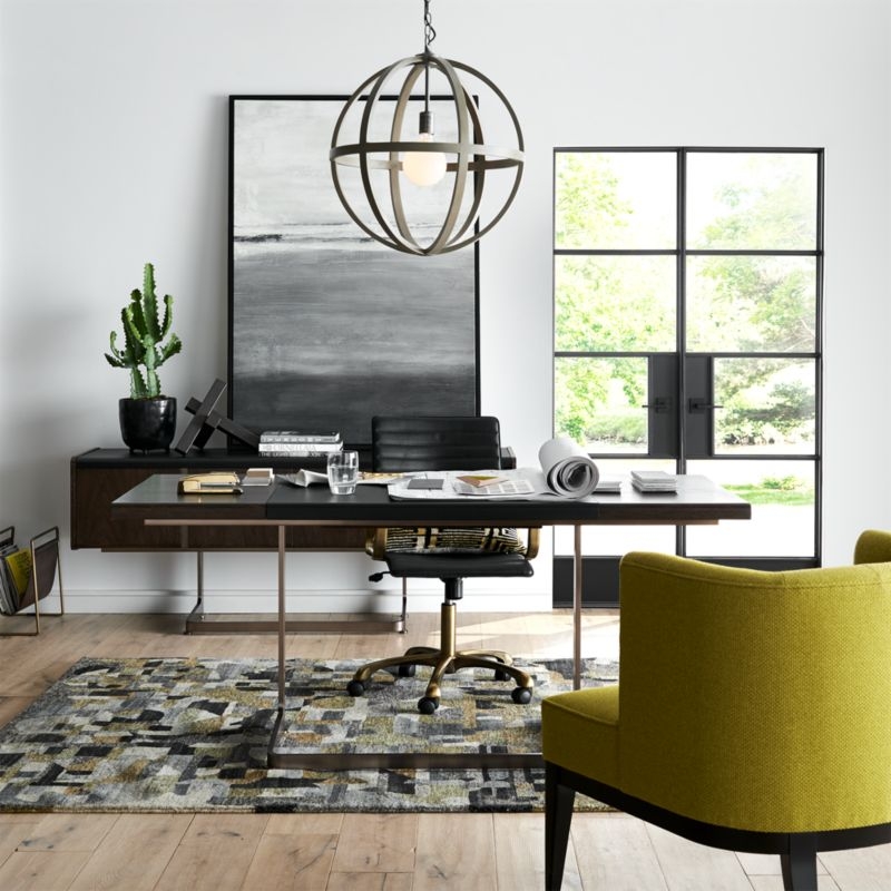 Ripple Black Leather Office Chair with Brass Frame - Image 1