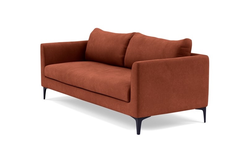 Owens Loveseats with Red Rust Fabric, standard down blend cushions, and Matte Black legs - Image 4