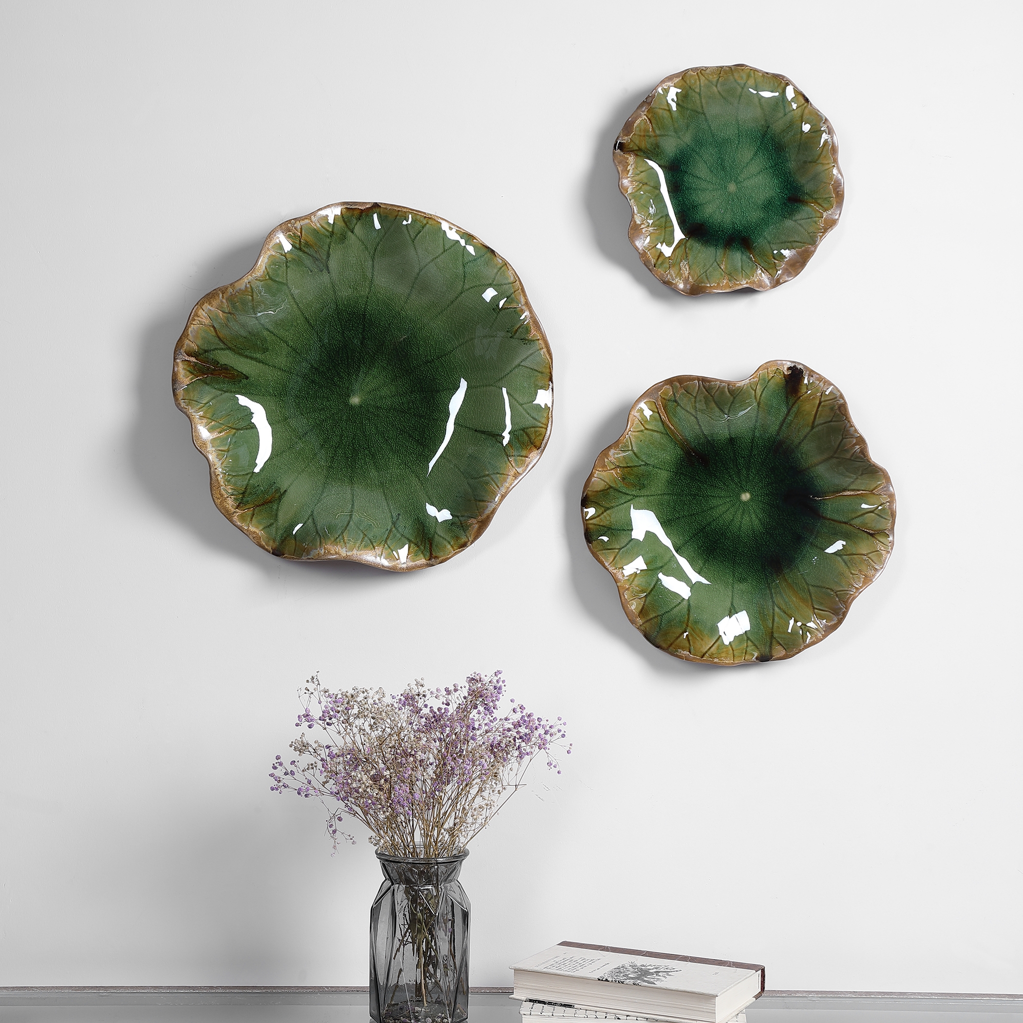 Abella Green Ceramic Wall Decor, S/3 - Image 0