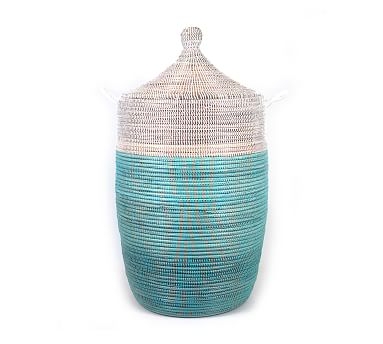 Tilda Two-Tone Woven Basket, Turquoise - Large - Image 0
