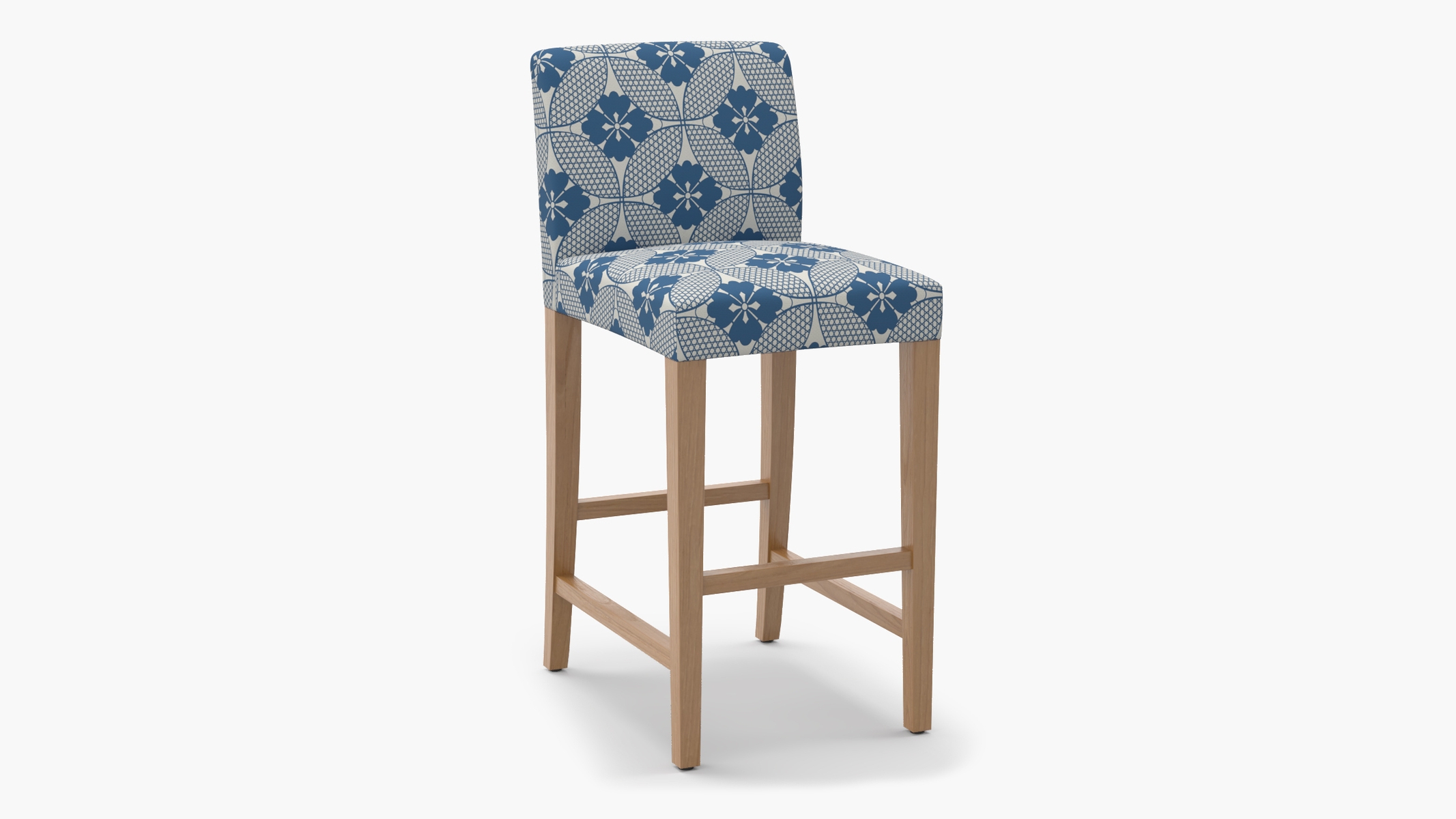 Signature Dining Bar Stool, Bright Navy Solaire, Natural Square Tapered Leg - Image 1