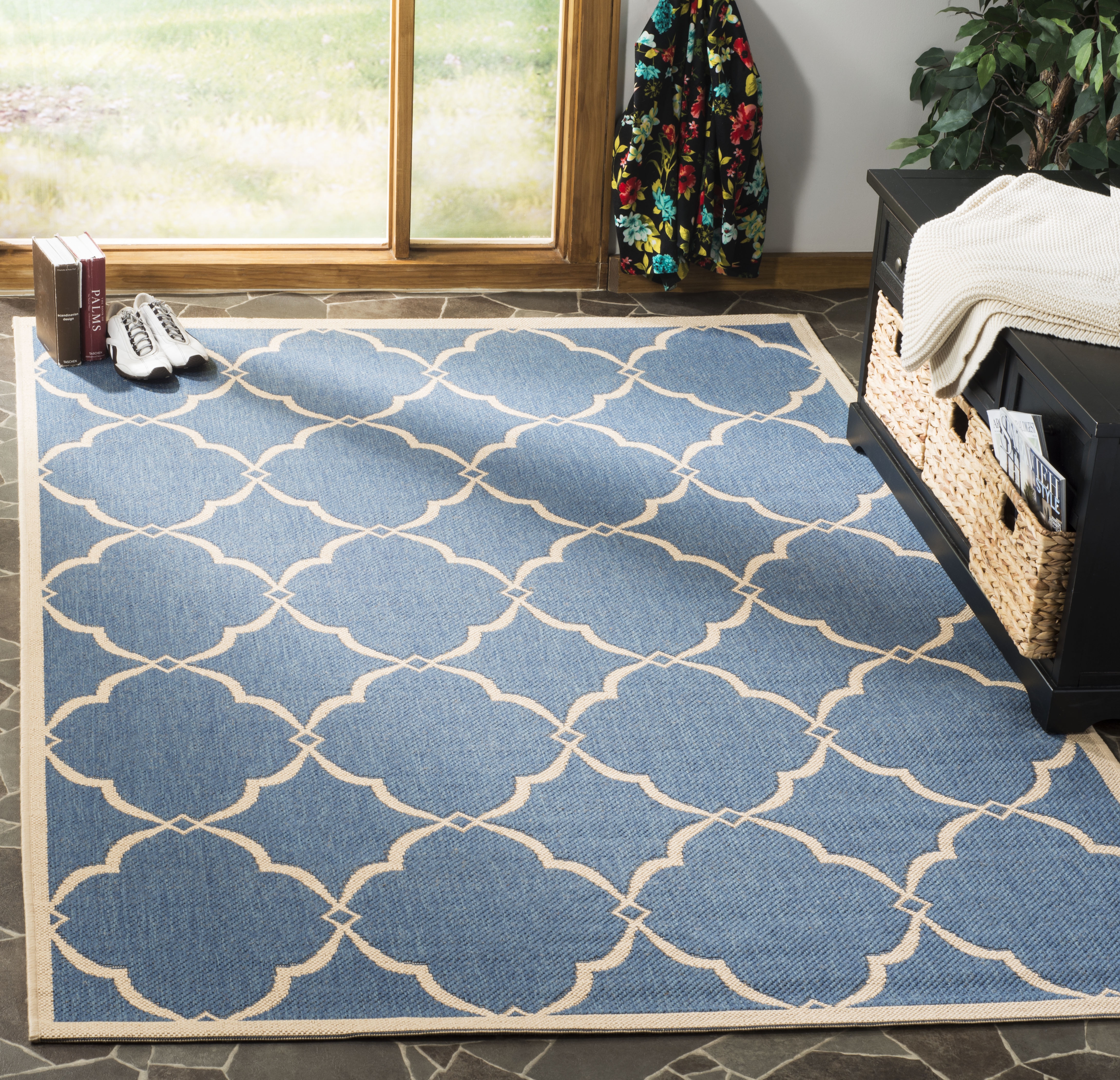 Arlo Home Indoor/Outdoor Woven Area Rug, LND125M, Blue/Cream,  4' X 6' - Image 1