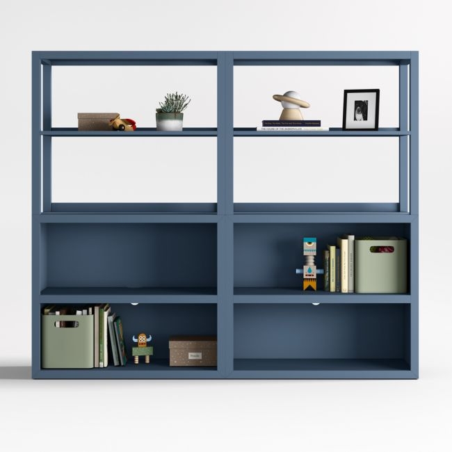 Ever Simple Set of 2 Modular Slate Blue Wood Kids Open Bookcases with Hutches - Image 0