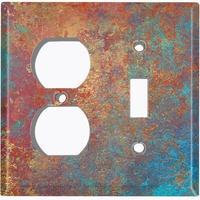 Metal Crosshatch Light Switch Plate Outlet Cover (Metal Patina 2 Print  - (L) Single Duplex / (R) Single Toggle) - Image 0