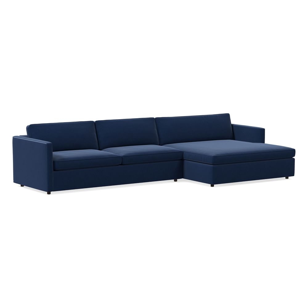 Harris 144" Right Multi Seat Double Wide Chaise Sectional, Standard Depth, Performance Velvet, Ink Blue - Image 0
