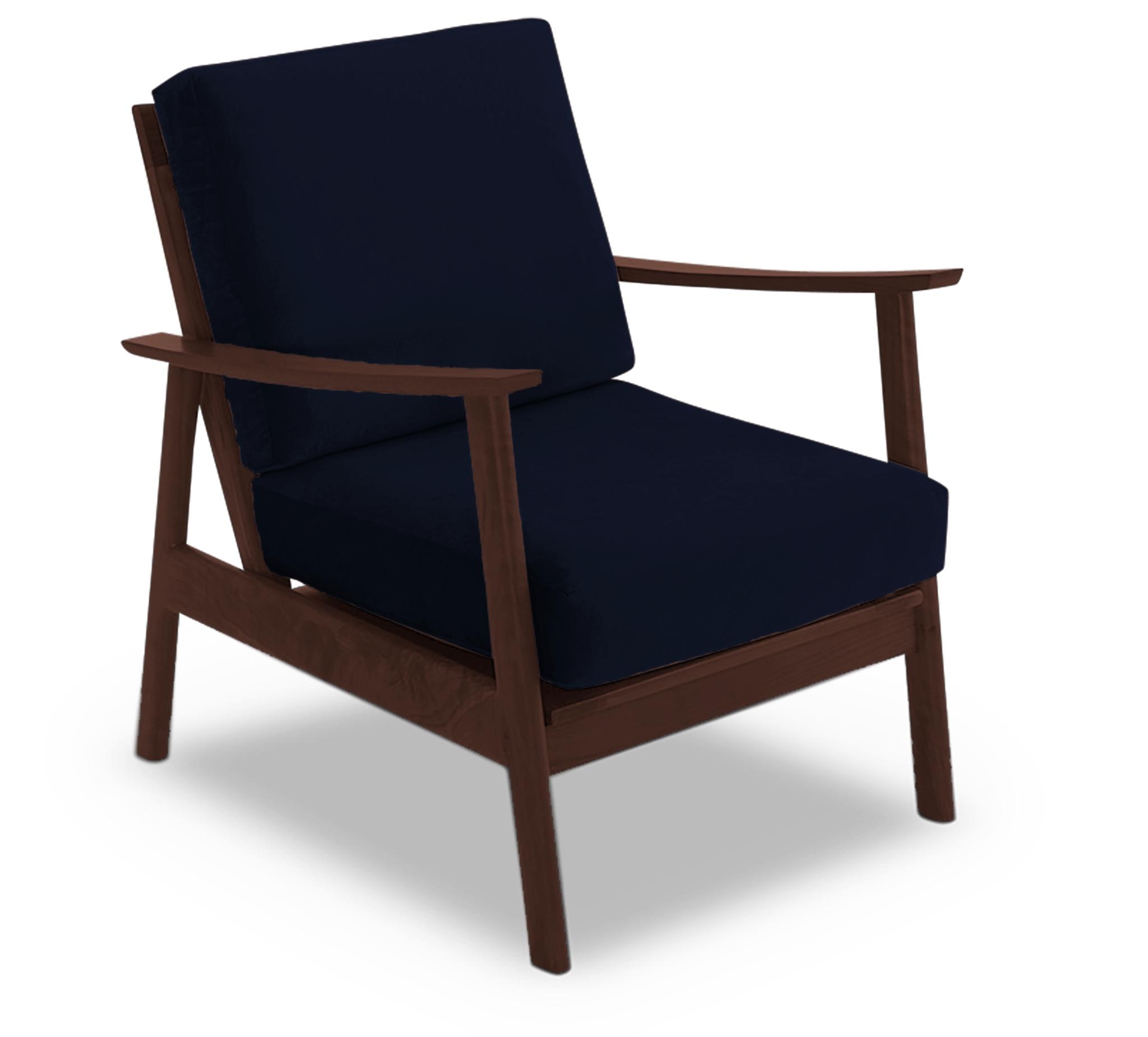 Blue Paley Mid Century Modern Chair - Bentley Indigo - Walnut - Image 1