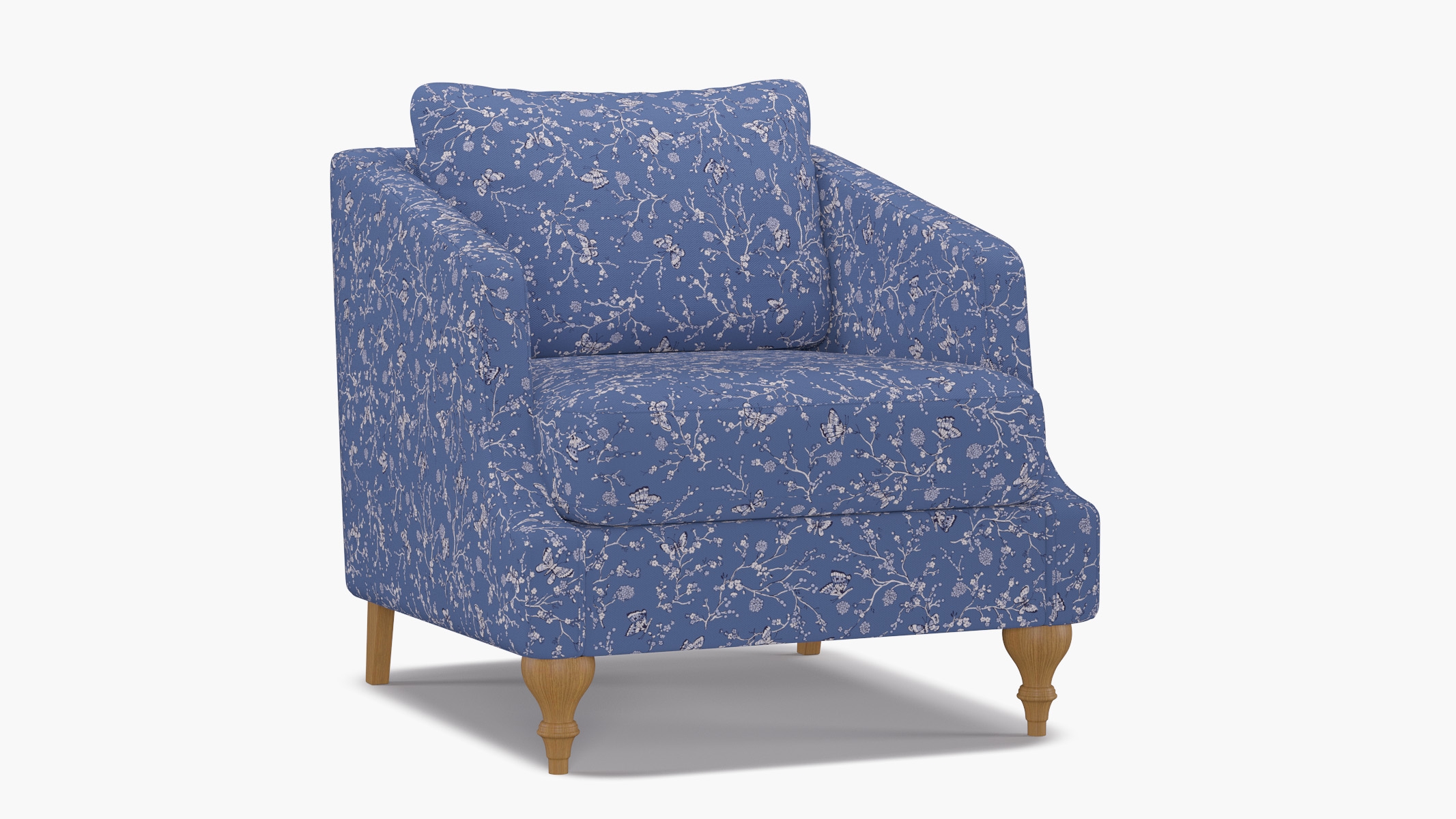 Slope Arm Chair, Blue Mariposa, Natural Turned Wood Leg - Image 1