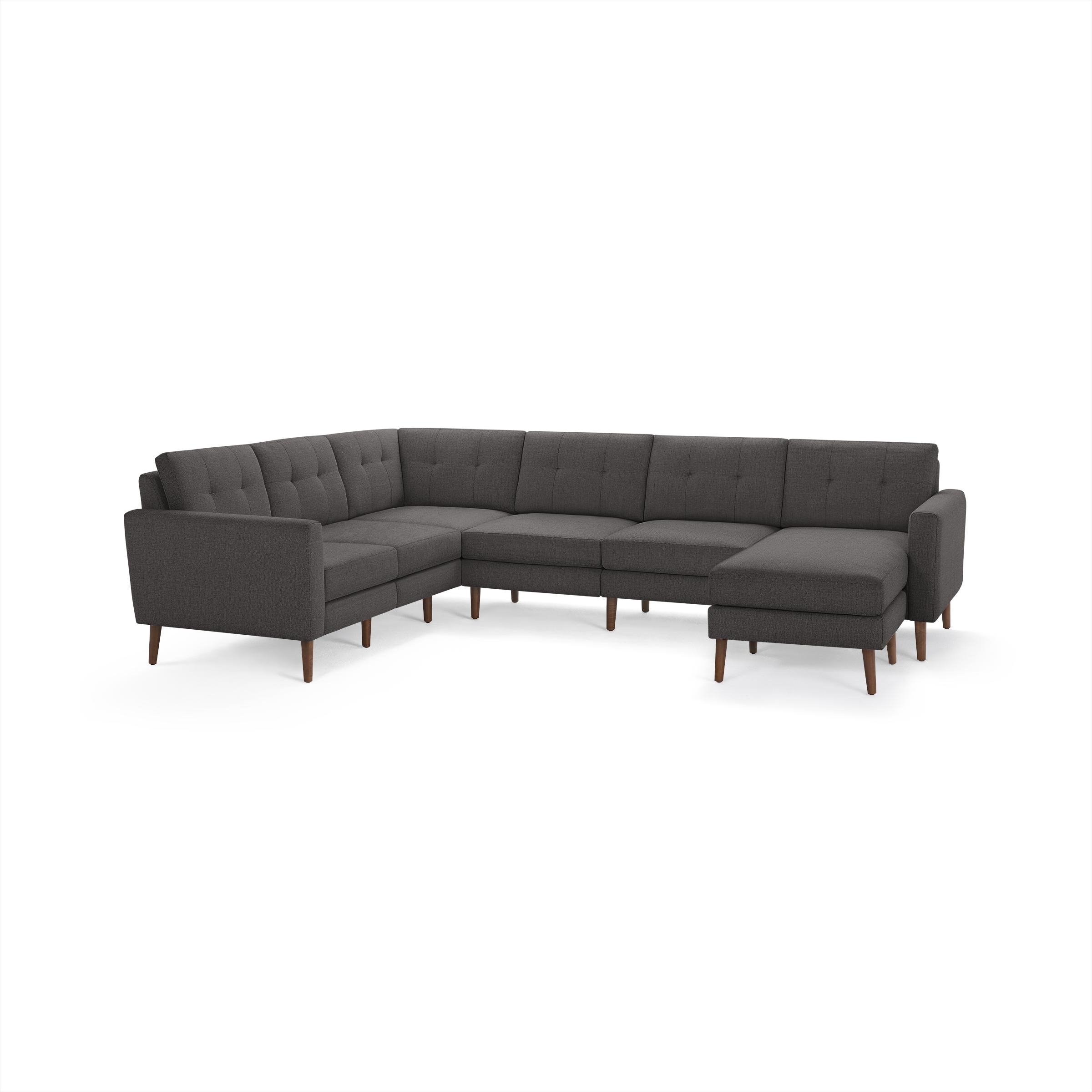 Nomad 6-Seat Corner Sectional with Chaise in Charcoal, Leg Finish: WalnutLegs - Image 0