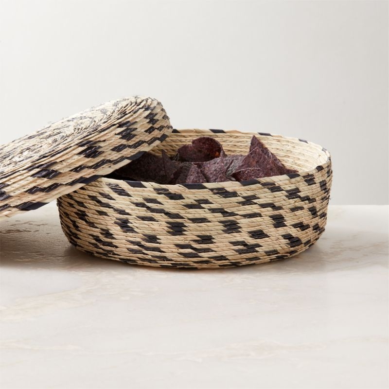 Mezze Black and Natural Serving Basket with Lid - Image 1