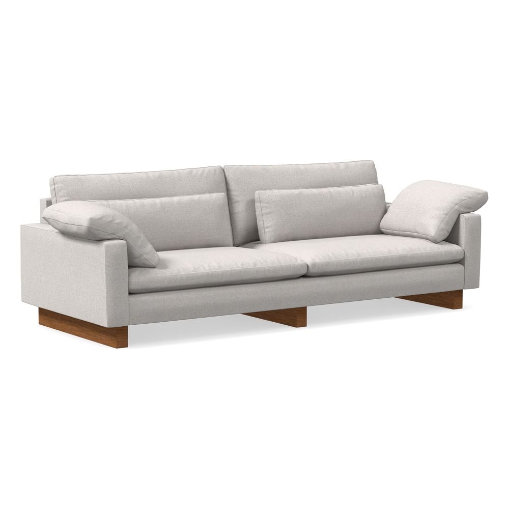 Harmony 104" Multi-Seat Sofa, Standard Depth, Performance Coastal Linen, Dove, Dark Walnut - Image 0