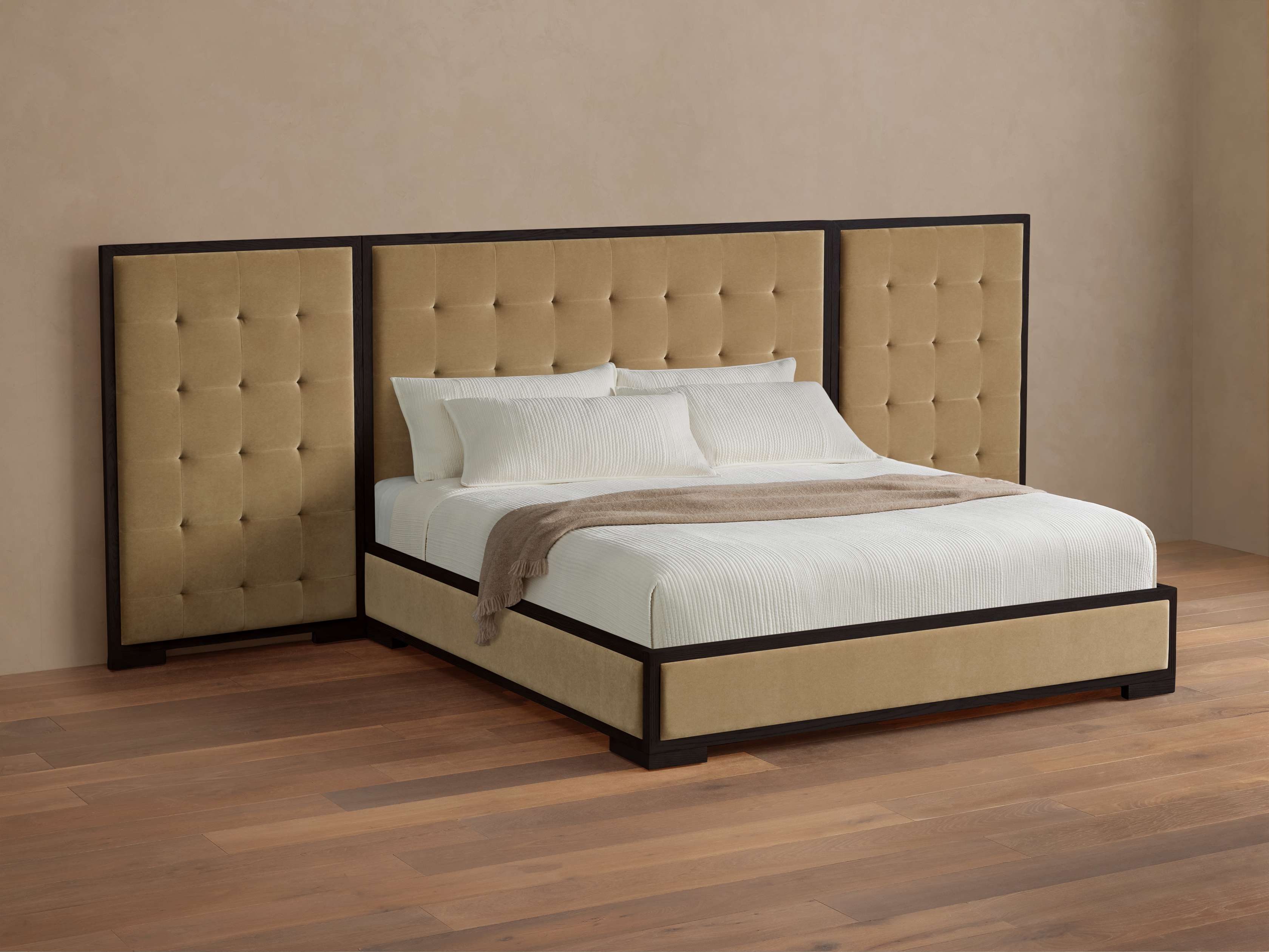Darien Extended Box-Tufted Panel Bed in Upholstered 60" Cali King None  Banks Taupe/Ebony - Image 0
