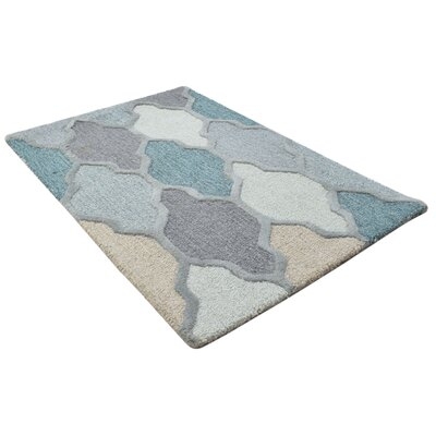 One Of A Kind  Hand-Tufted Modern & Contemporary 2' X 3' Trellis Wool Blue Rug - Image 0