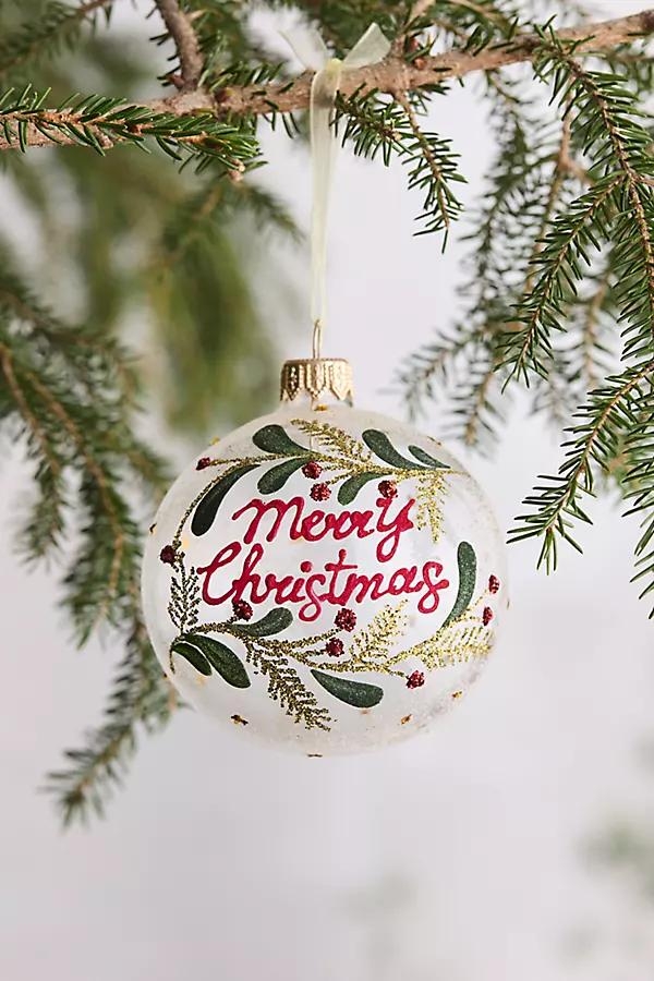Merry Christmas Painted Glass Globe Ornament - Image 0