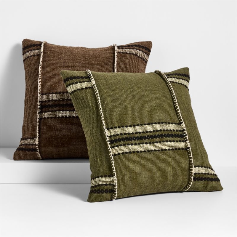 Helena Blanket Stitch 20"x20" Burnt Green Throw Pillow Cover - Image 1