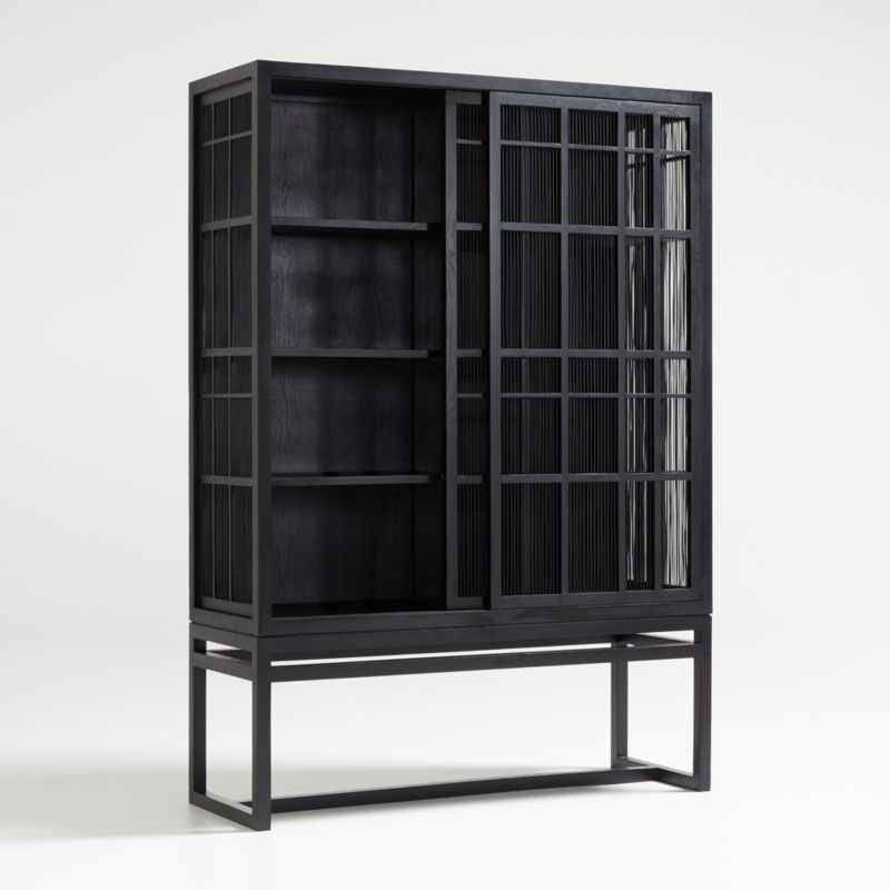 Highland Black Storage Cabinet with Sliding Doors - Image 2