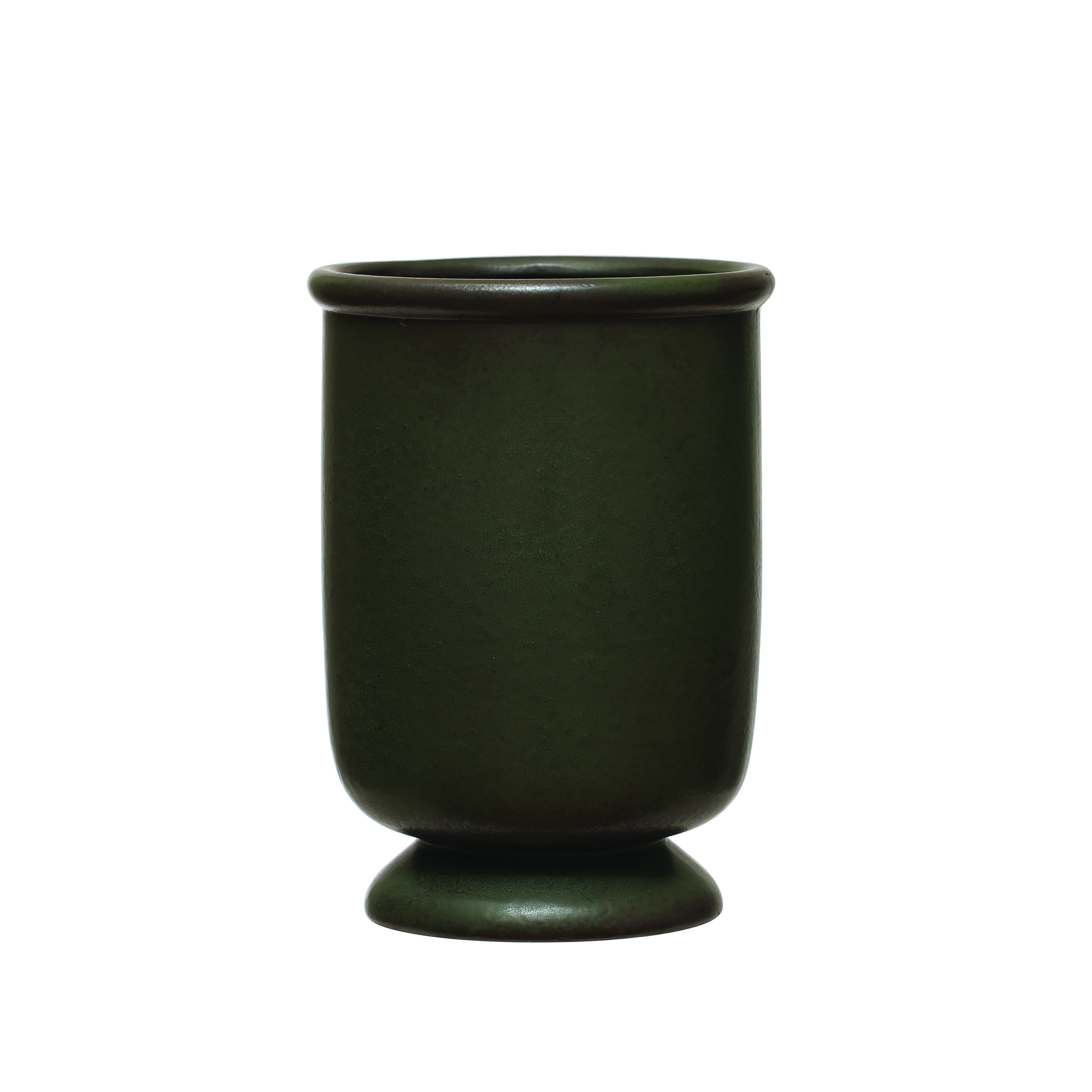 6.5 Inches Round Stoneware Vase and Reactive Glaze, Green - Image 0
