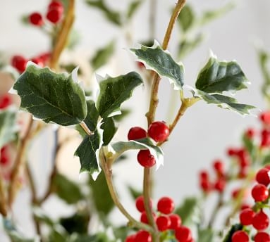 Faux Holly Branches, Set of 3 - Green/Red - Image 1