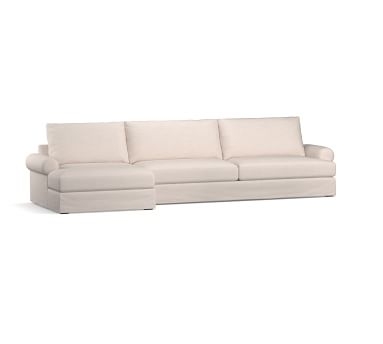 Canyon Roll Arm Slipcovered Left Arm Loveseat with Double Chaise Sectional, Down Blend Wrapped Cushions, Brushed Crossweave Light Gray - Image 3